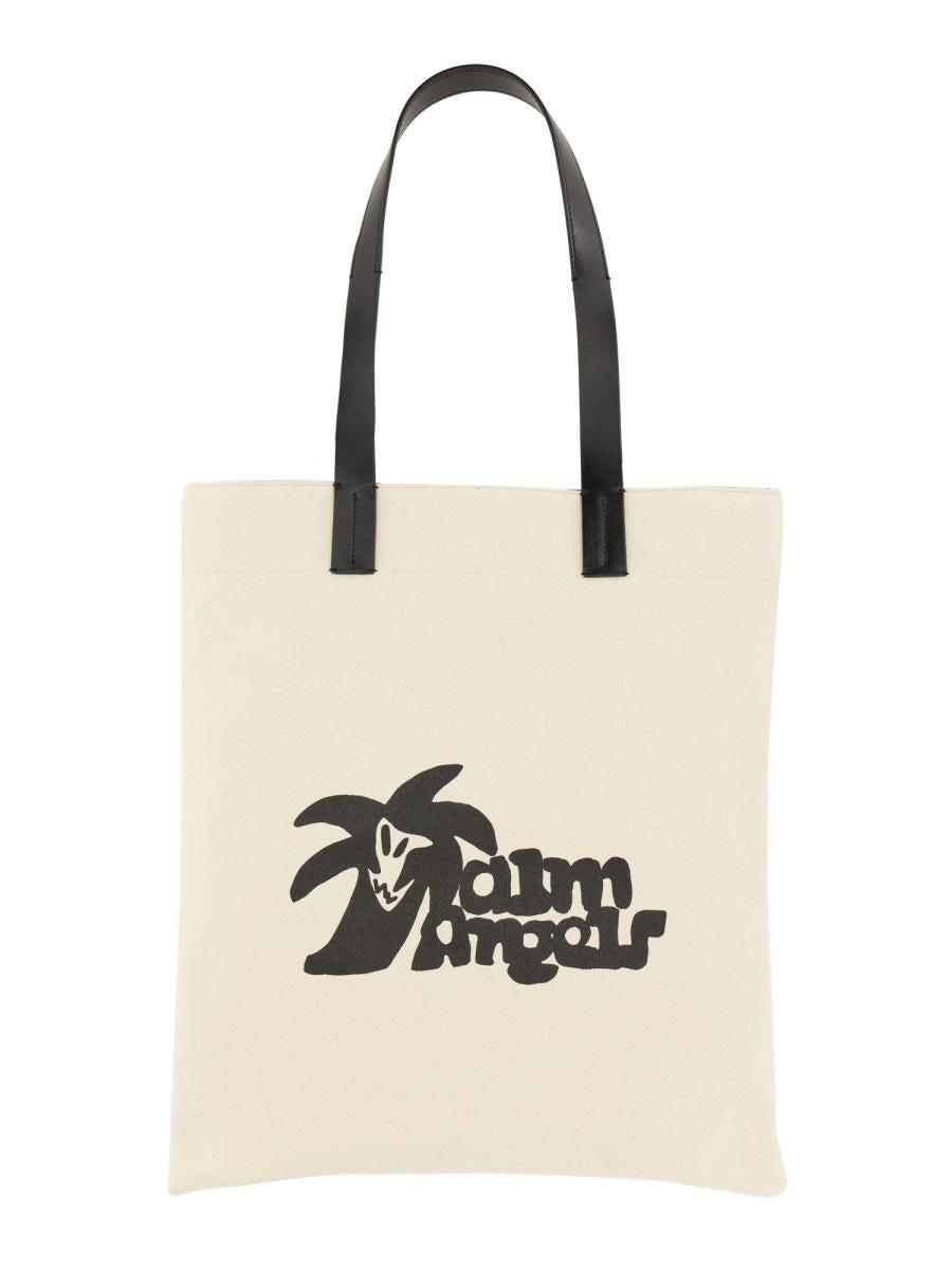 トートバッグ PALM ANGELS Ivory Canvas Shopping Bag Palm Angels logo-print Canvas Tote Bag | White | FARFETCH