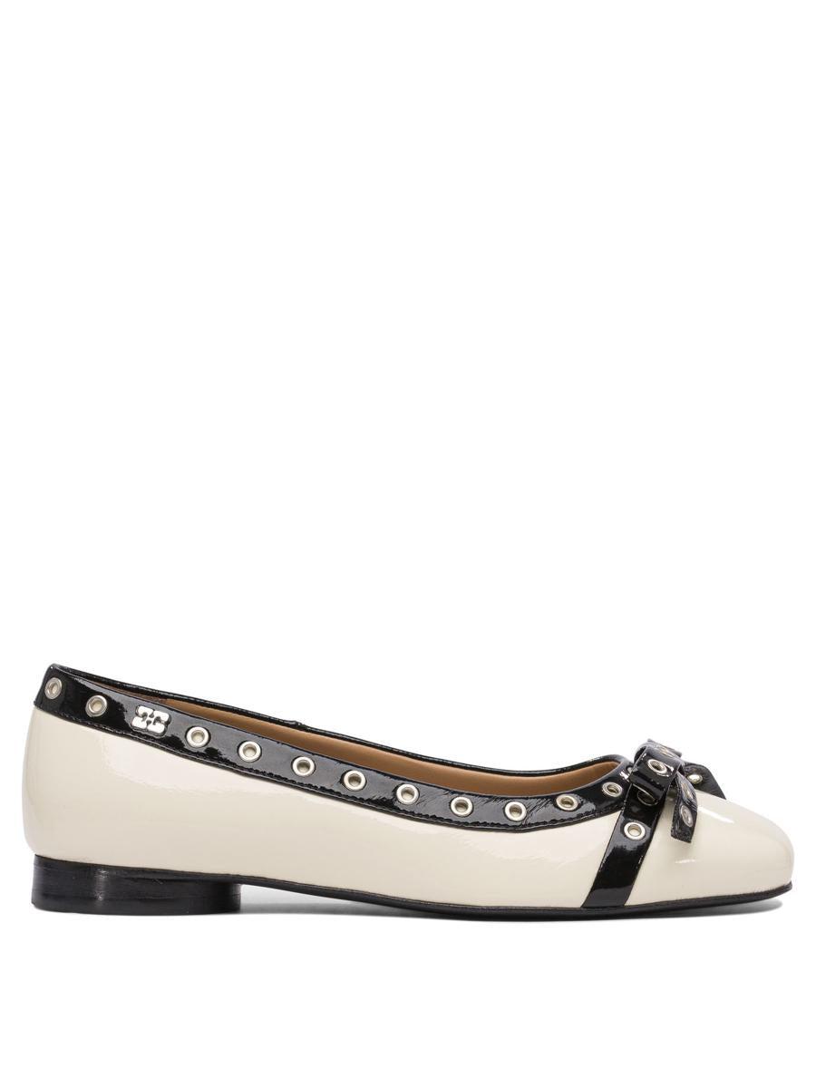 フラットシューズ GANNI Woman Ballet flats White S2842 135 Egret Ivory Lace-Up Ballerinas | GANNI US