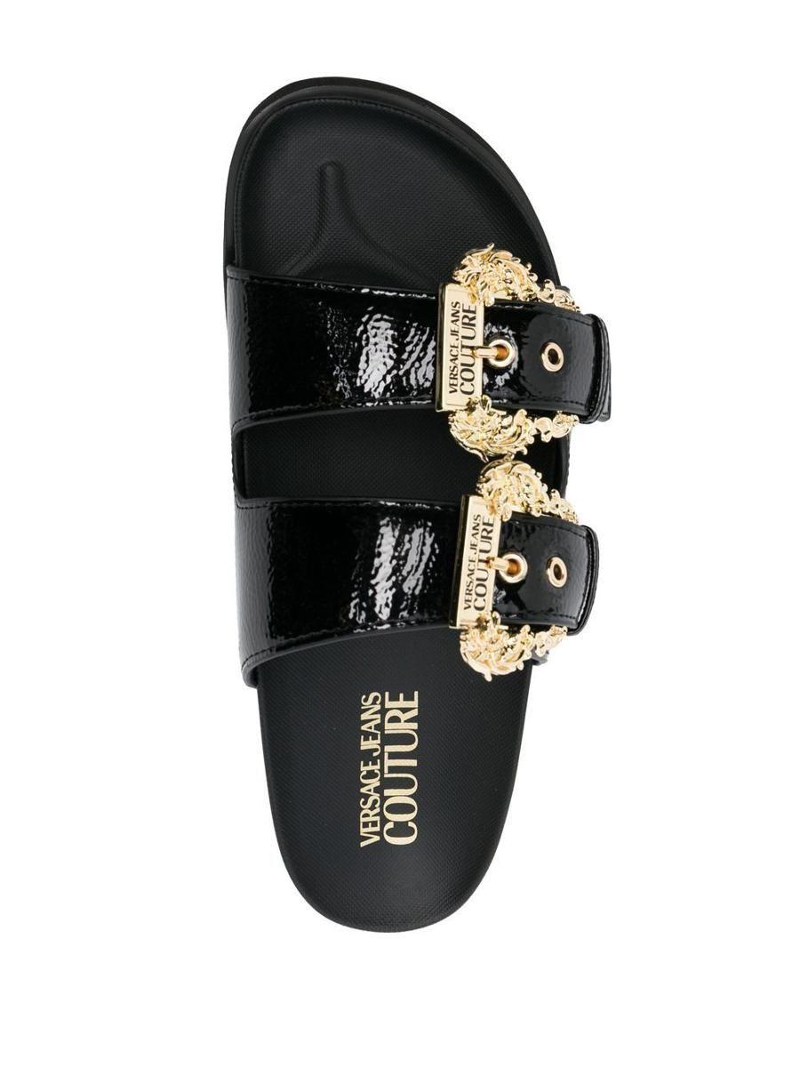 Versace Jeans Couture Double-buckle Leather Slides in Black | Lyst