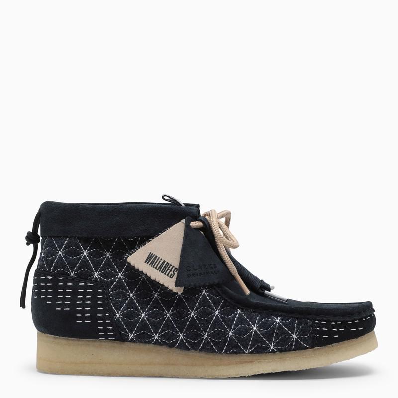 Clarks Originals Wallabee Boots Ankle Boots In Navy Sashiko Suede in