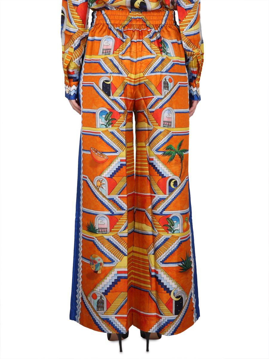 パンツ CASABLANCA SILK ESCALIER PRINT PANTS CASABLANCA Escalier Print Pants in Orange | Lyst