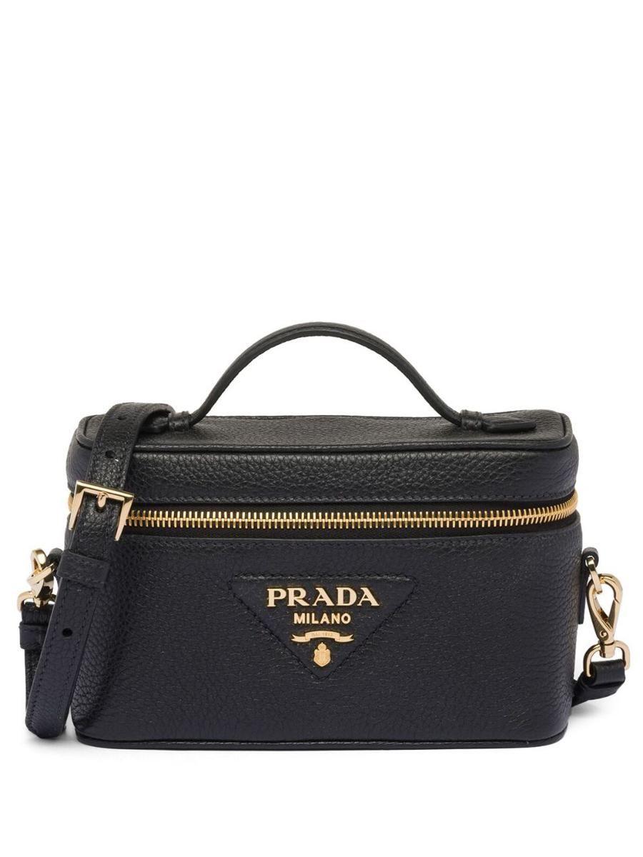 Prada Logo plaque Leather Mini bag in Black Lyst