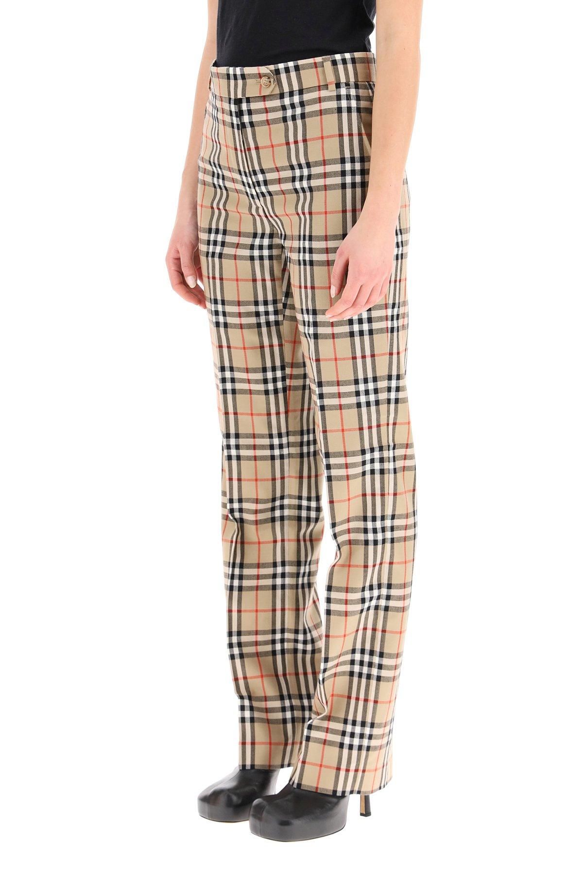 Burberry Wool Fleur Vintage Check Trousers in Natural - Lyst
