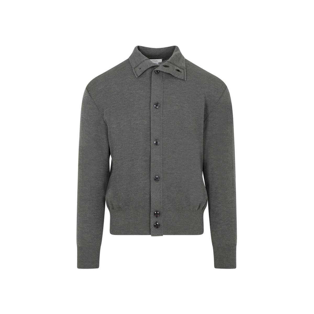 Lemaire Convertible Collar Cardigan Sweater in Gray for Men Lemaire Convertible Collar Cardigan Sweater in Gray for Men