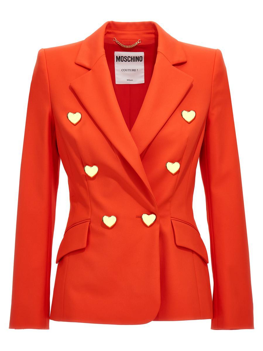 [Moschino] レッド ハートボタン テーラード ジャケット Moschinoのレッド ハートボタン テーラードジャケットがセール中
