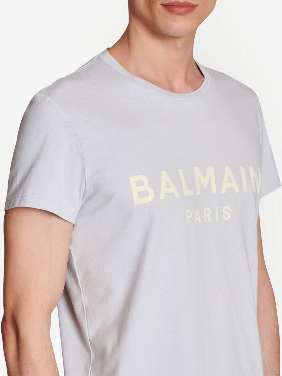 Balmain Logo Print T-shirt Light Blue in White for Men | Lyst
