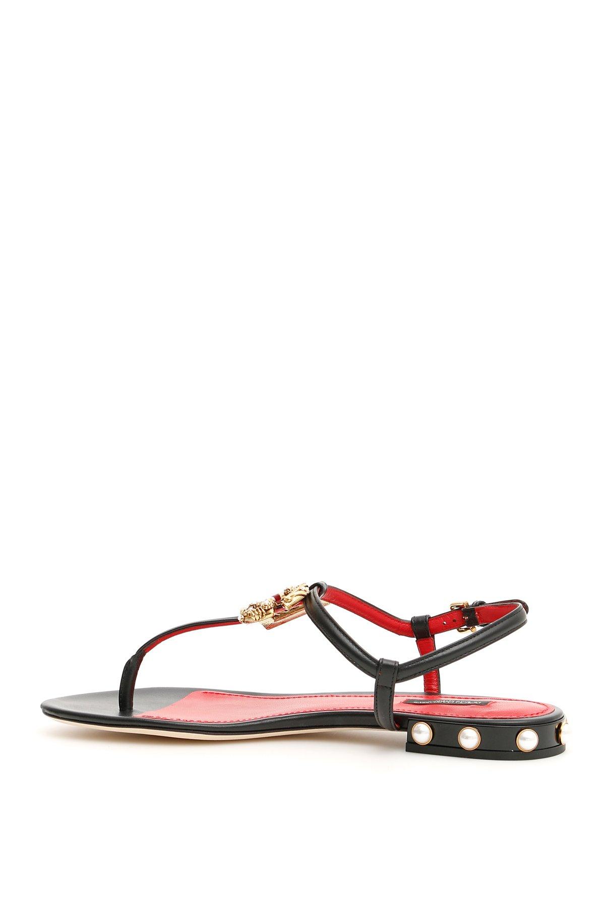 Dolce & Gabbana Leather Sandals With Logo Buckle - Save 21% - Lyst