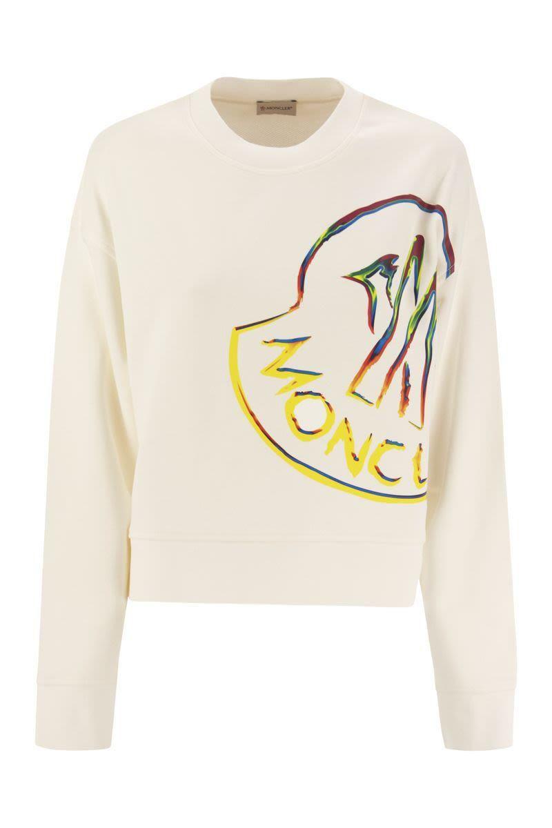 Moncler Crew-neck Sweatshirt With Multicoloured Logo in White | Lyst