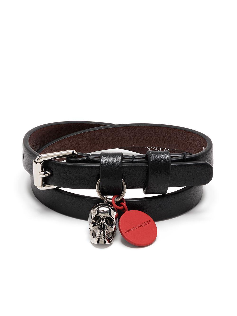 Alexander McQueen Leather Skull Logo Wraparound Bracelet in Black for Men -  Save 59% - Lyst