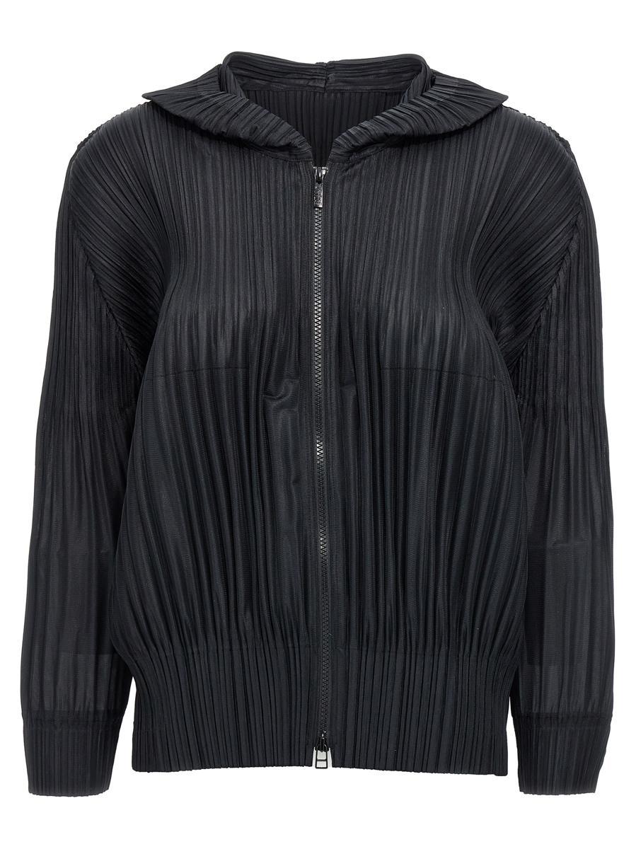 Pleats Please Issey Miyake 'Fluffy Basics' Hooded Jacket in Black