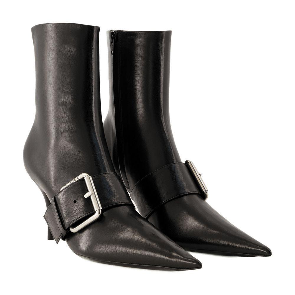 【関税＆送料込み】Balenciaga \"Knife Belt\" 80Mm Ankle Boots Knife 80 leather ankle boots in black - Balenciaga | Mytheresa