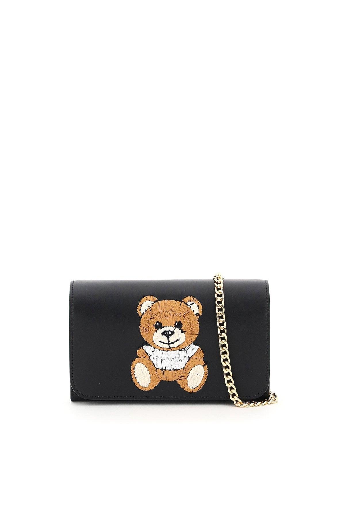 Moschino Mini Bag Chain Teddy Bear Embroidery Os Leather in Black | Lyst