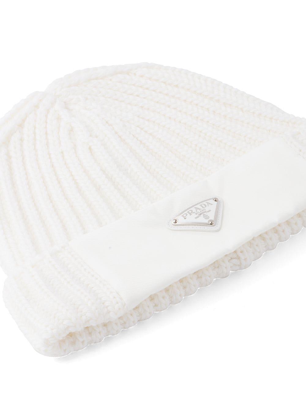 Prada Wool Logo-embellished Ribbed-knit Beanie in White for Men | Lyst
