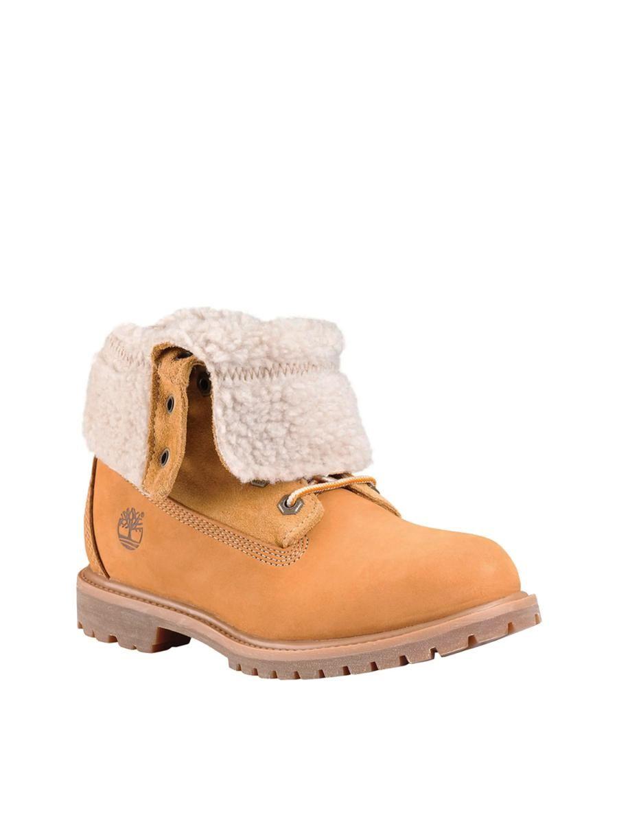 Timberland Authentic Teddy Fleece Fold Down Boots in Brown | Lyst