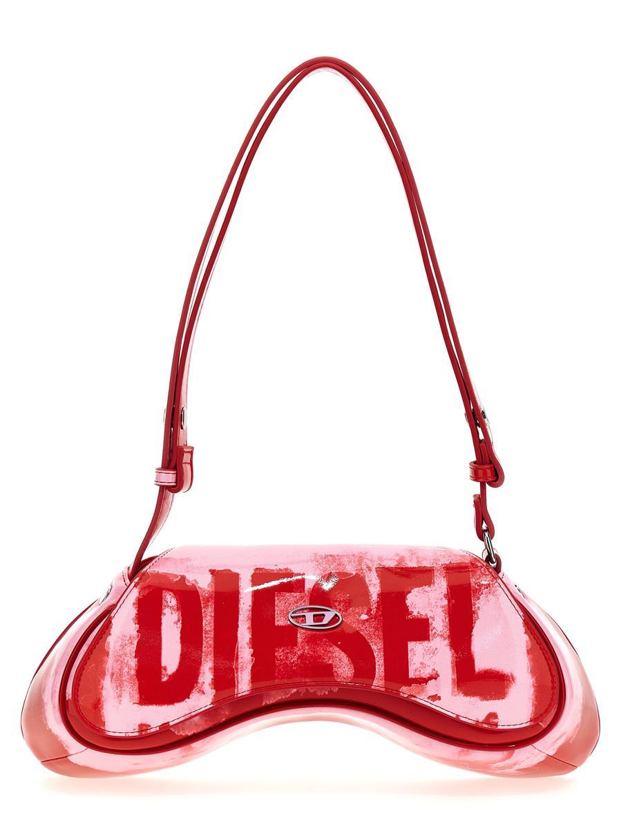 ◆DIESEL◆ Play Shoulder Tote Bag Red X10201P8071HA585 X1020 Women's Play-Glossy shoulder bag with biker details | Pink
