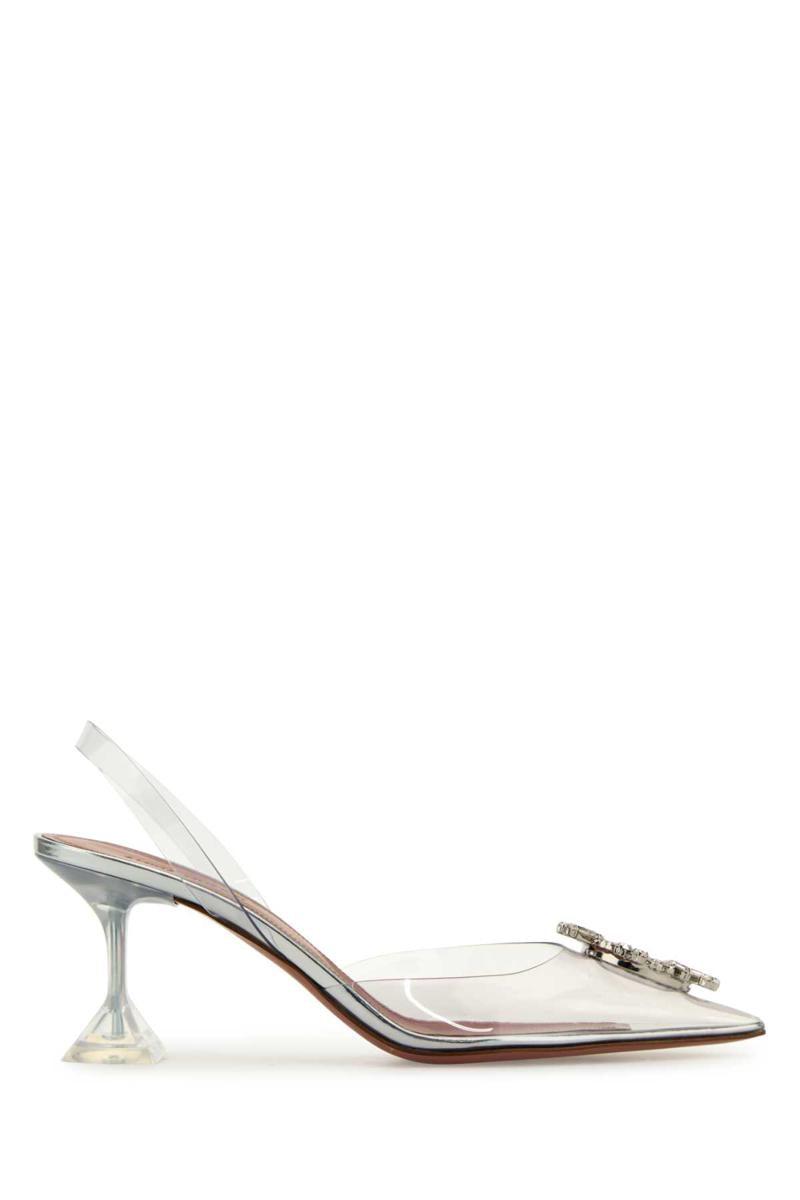 Amina Muaddi White Calf Leather Bos Taurus High Heel Pumps