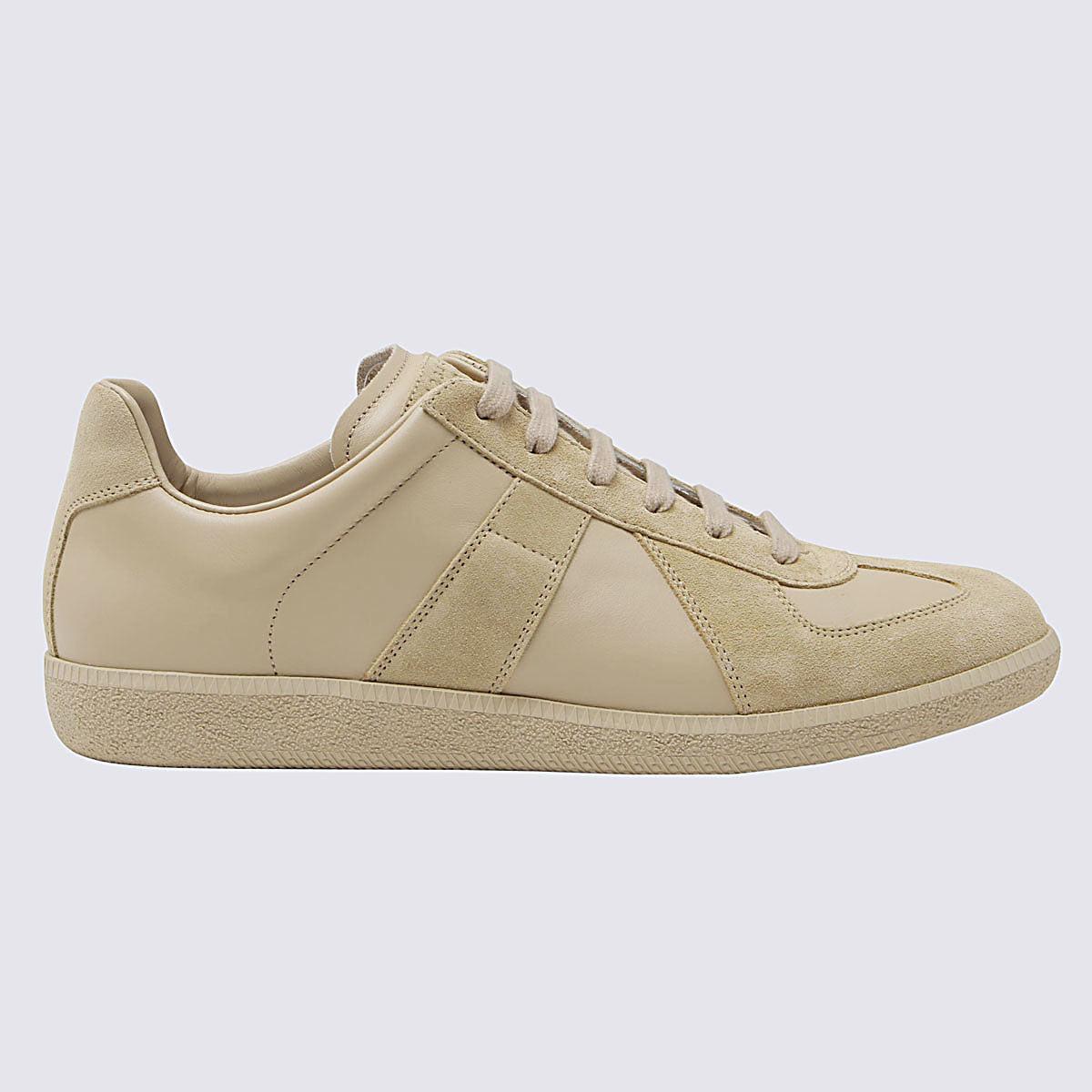 Maison Margiela Beige Leather Replica Sneakers in Natural for Men | Lyst