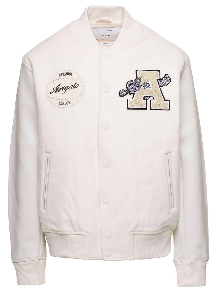 Axel Arigato 'hudson' White Varsity Jacket With Faux-leather Sleeves And  Logo Patches In Wool Blend Man in Gray for Men | Lyst