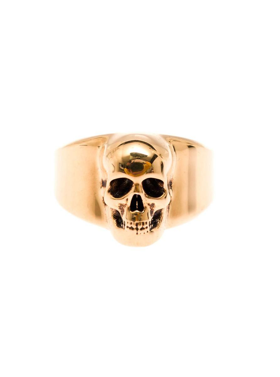 Alexander McQueen Man's Skull Gold Colored Brass Ring in White for Men |  Lyst