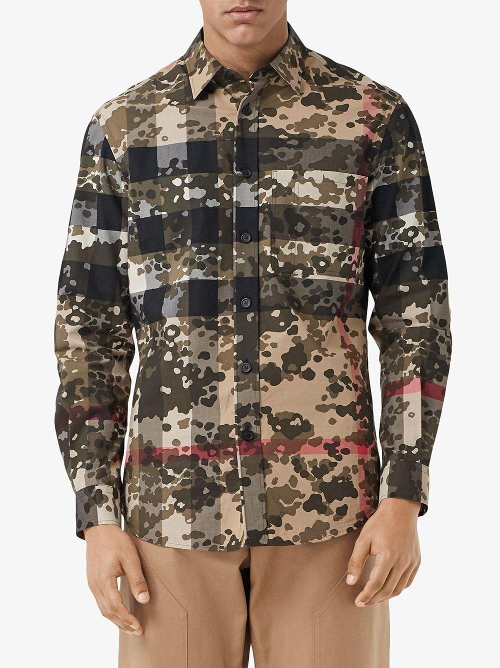 Burberry Camouflage Check Poplin Shirt for Men | Lyst