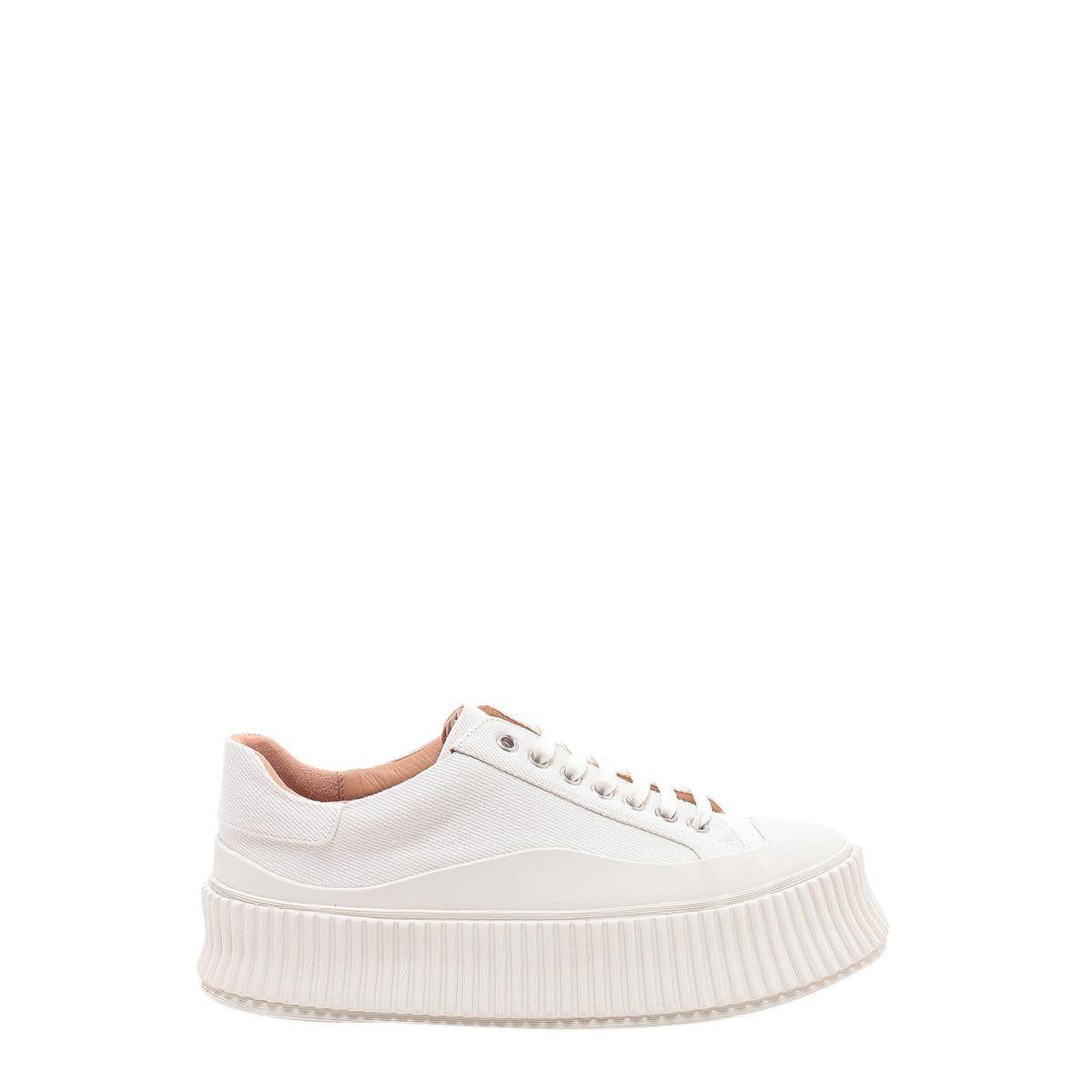 Jil Sander Leather Lace-up Sneakers in White | Lyst