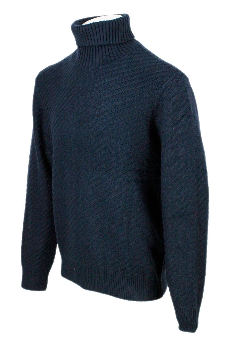 Mens Clothing Sweaters and knitwear Turtlenecks Armani Exchange Turtleneck Sweater In Wool Blend With Diagonal Three-dimensional Processing in White for Men 