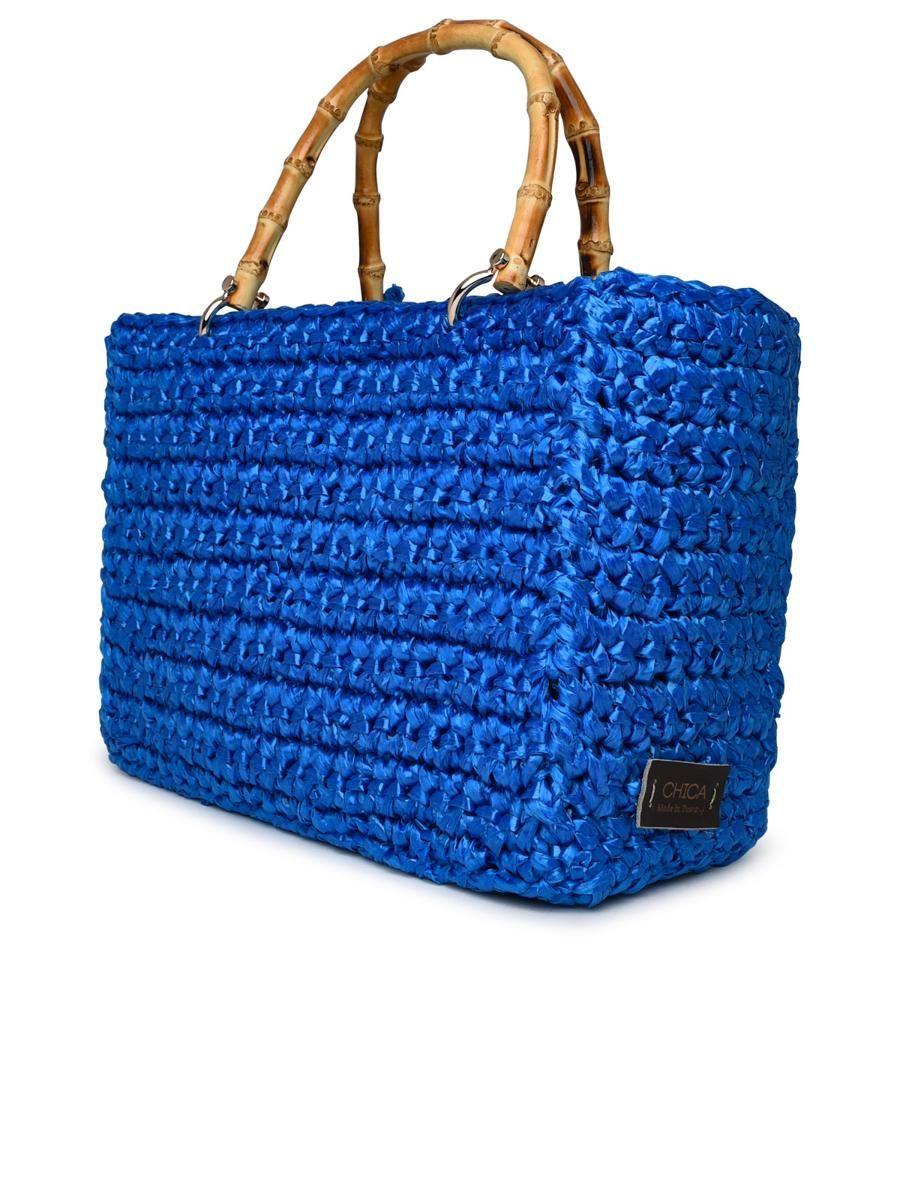 Prada Small Raffia Tote Bag In Celeste/blue
