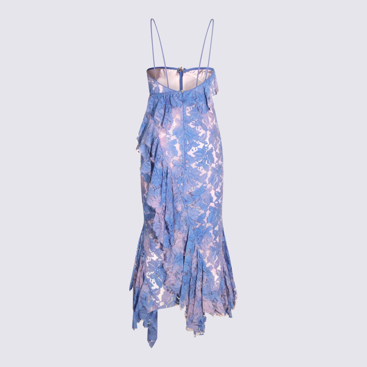 【ATTICO】''THELMA'' VIOLET AND DUSTY BLUE LONG DRESS The Attico And Dusty Cotton And Viscose Blend Thelma Long