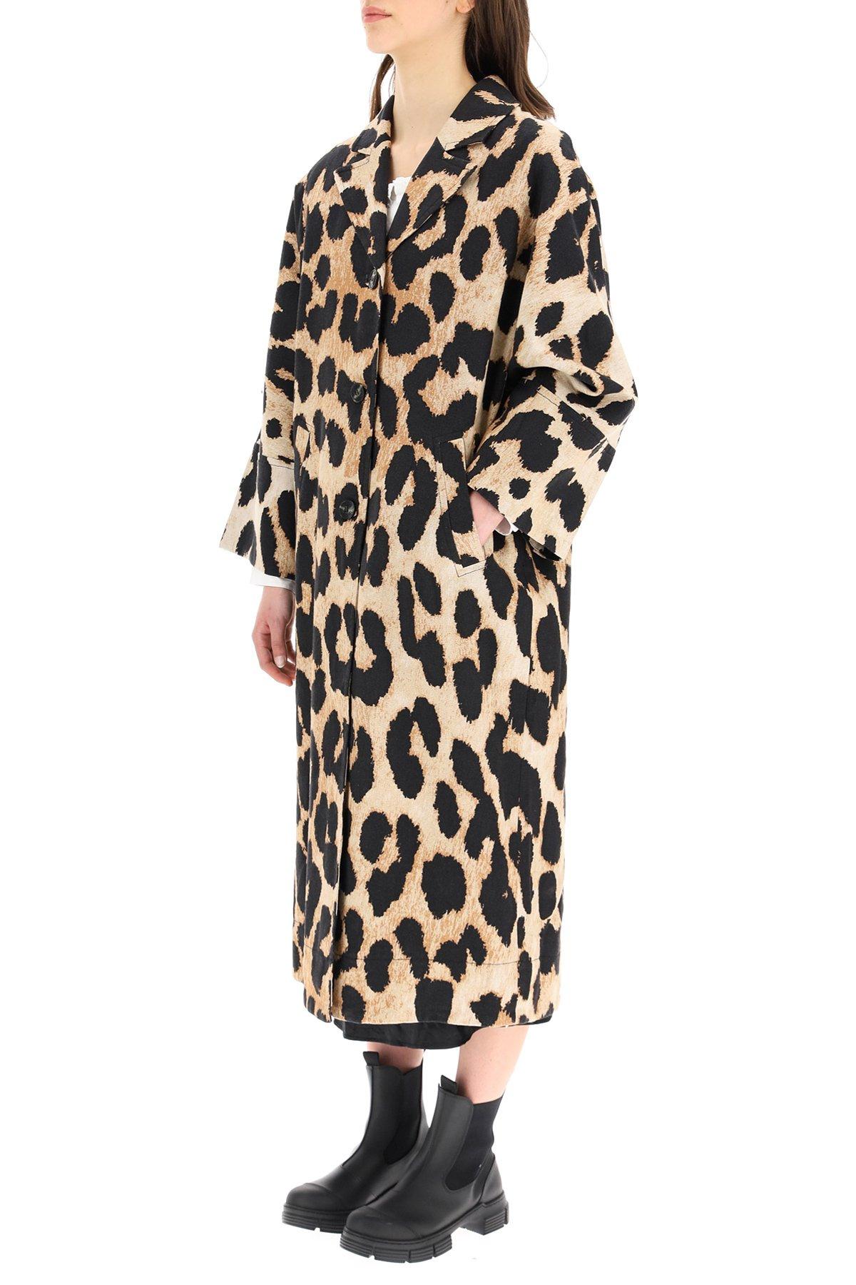 Ganni Leopard Print Canvas Coat | Lyst
