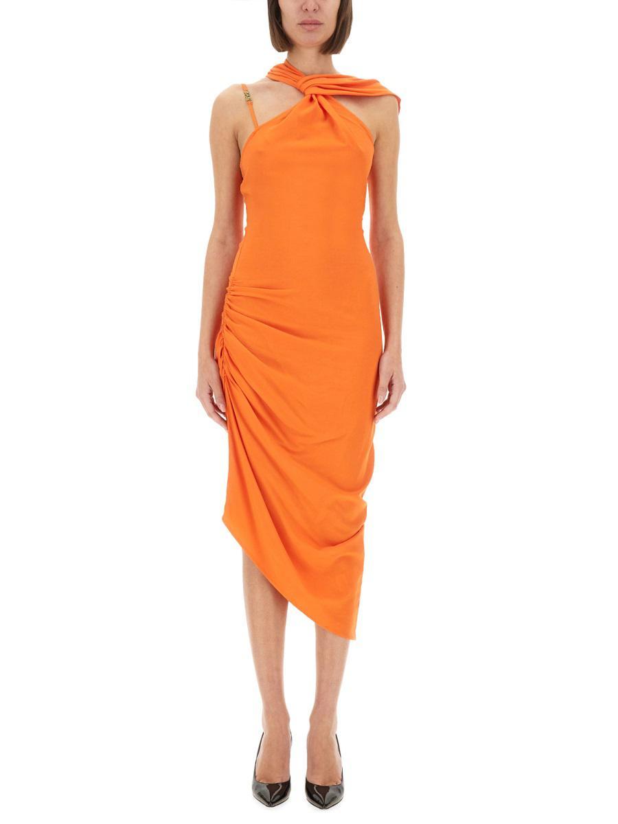 Versace Jeans Couture Asymmetrical Midi Dress in Orange