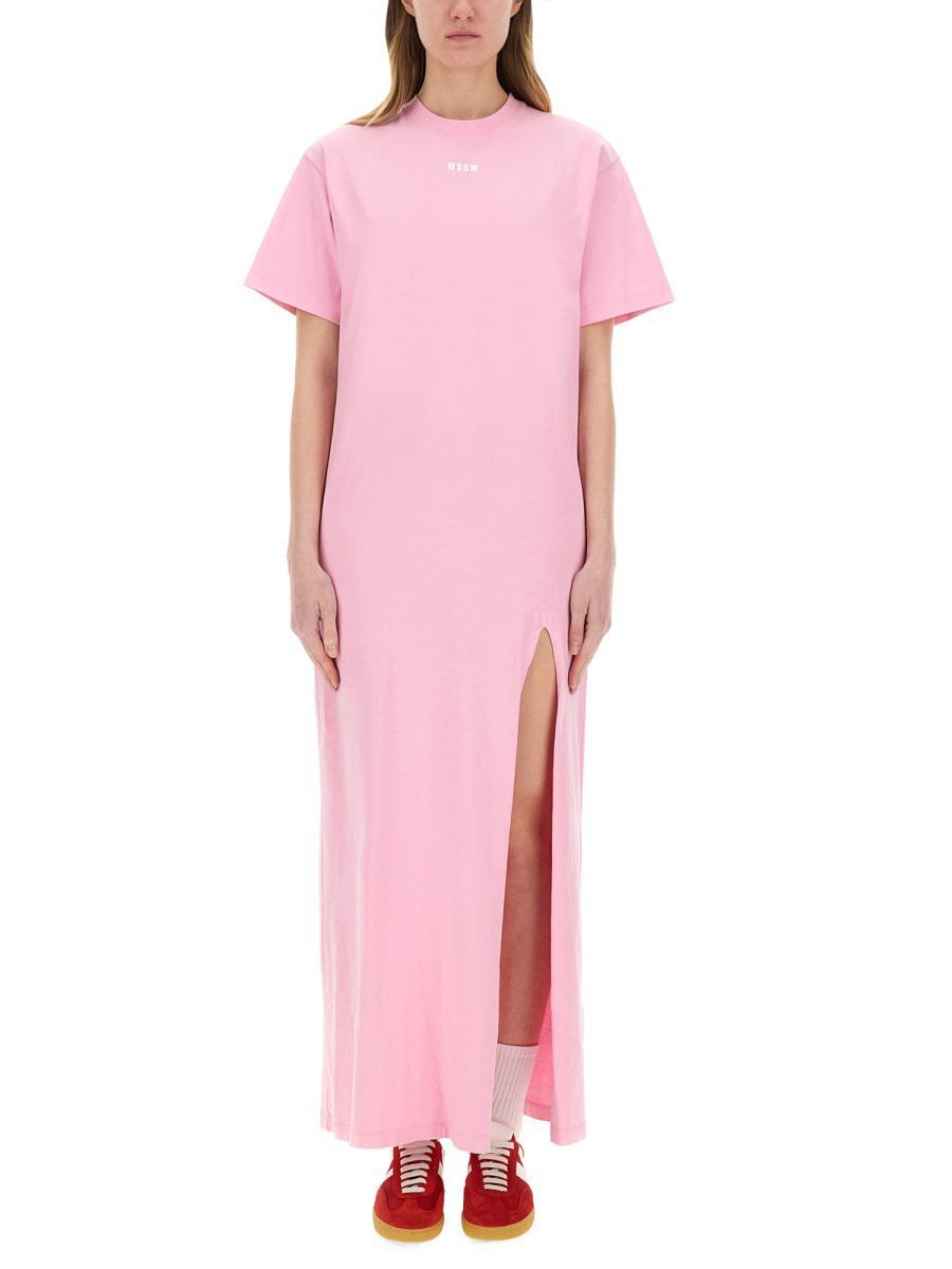 ワンピース MSGM LONG COTTON DRESS WITH SLIT MSGM Relaxed-Fit Long Dress With Side Slit in Pink | Lyst Canada