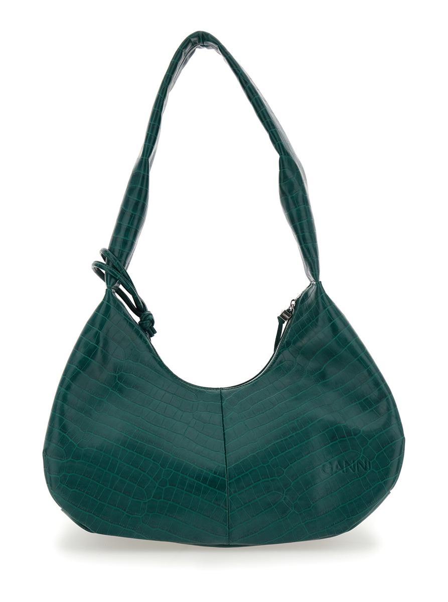 【関税&送料込】Ganni Medium Croco Hobo Bag Pineneedle Green Croco Medium Hobo Bag | GANNI US