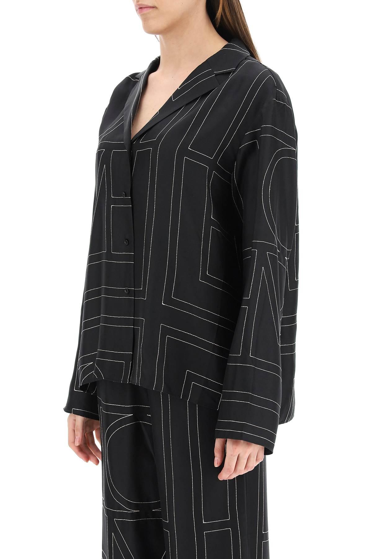 OVO Womens Monogram Silk Pajama Shirt Black, Size L