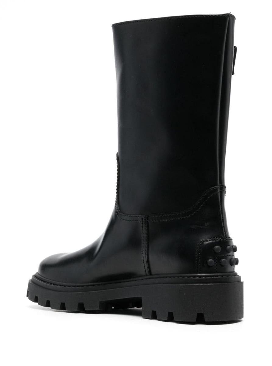 Tod's Black 'biker' Boots With Buckle Detail And Gold-tone