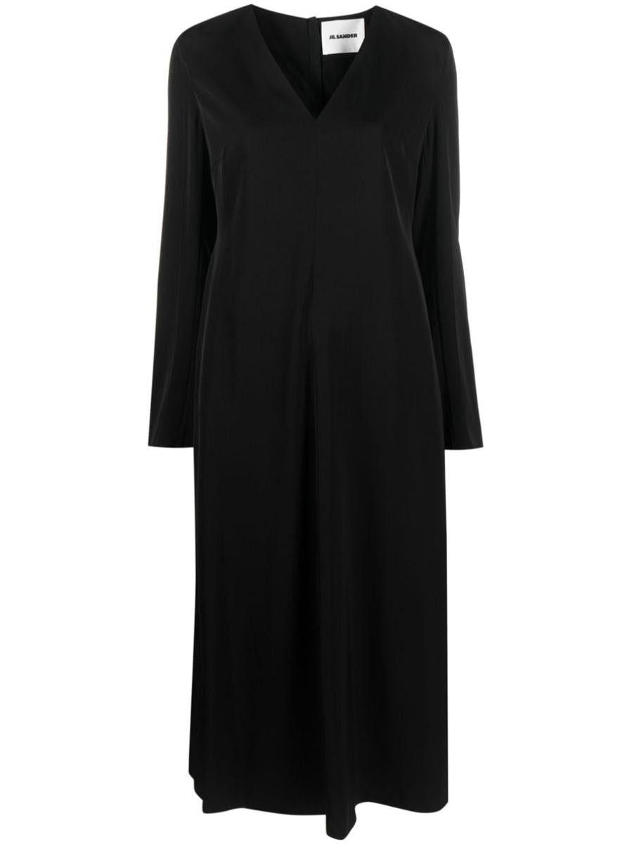 Jil Sander Long-sleeve Midi Dress in Black | Lyst