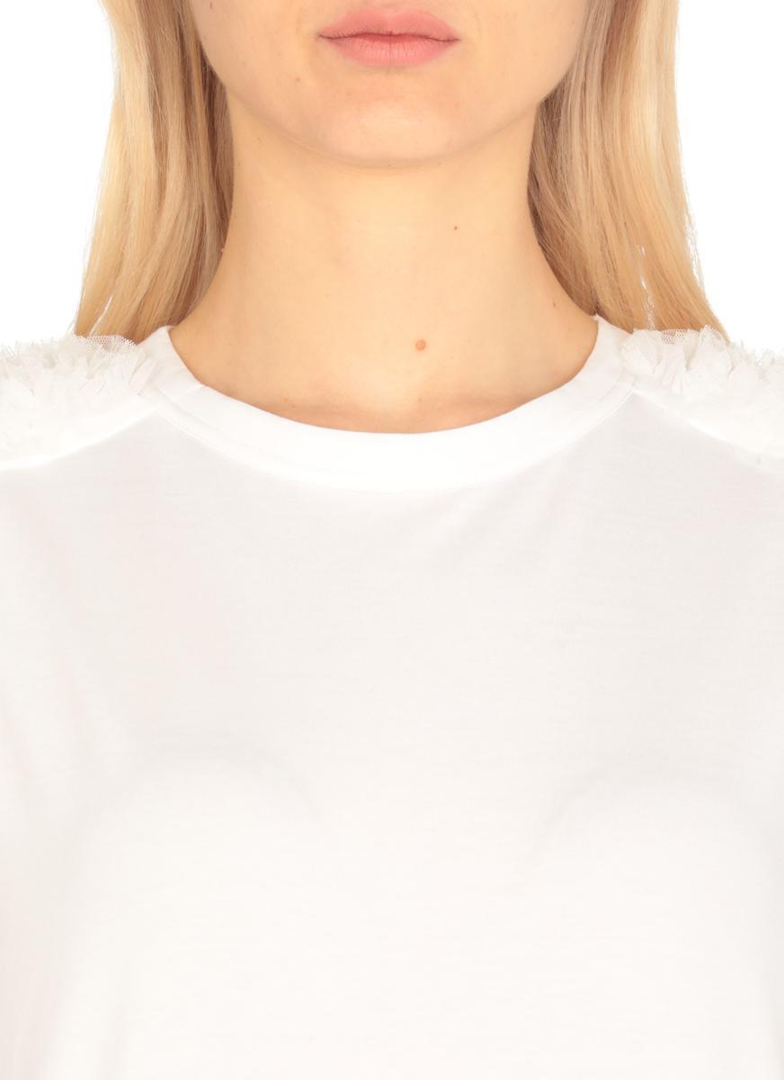 Tシャツ・カットソー Fabiana Filippi White T-Shirt With Tulle Details Fabiana Filippi T-Shirt With Tulle Details in White | Lyst