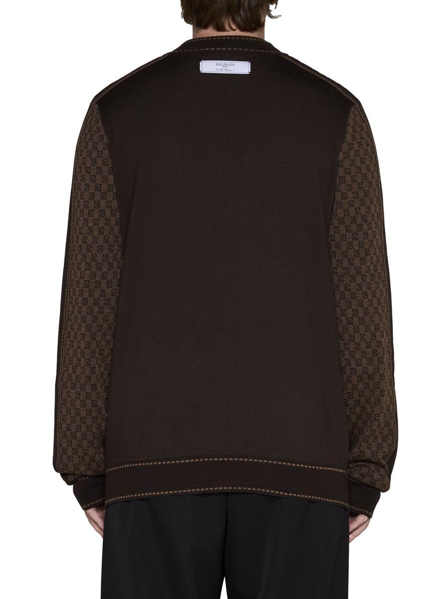 Balmain Mini Monogram Jacquard Sweater in Brown for Men | Lyst