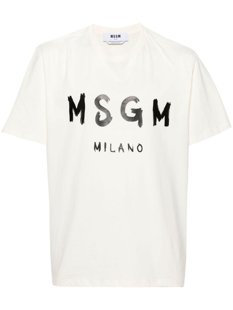 MSGM｜SHORT-SLEEVED ROUND NECK T-SHIRTS (3640MM520F 2470 Msgm Embroidered Logo Short-sleeve T-shirt In White | ModeSens