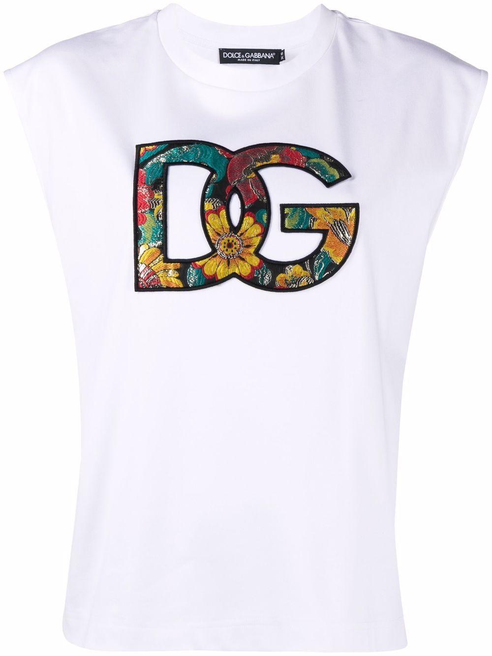 Dolce & Gabbana Dg Floral-logo Cotton T-shirt in White - Save 55% | Lyst