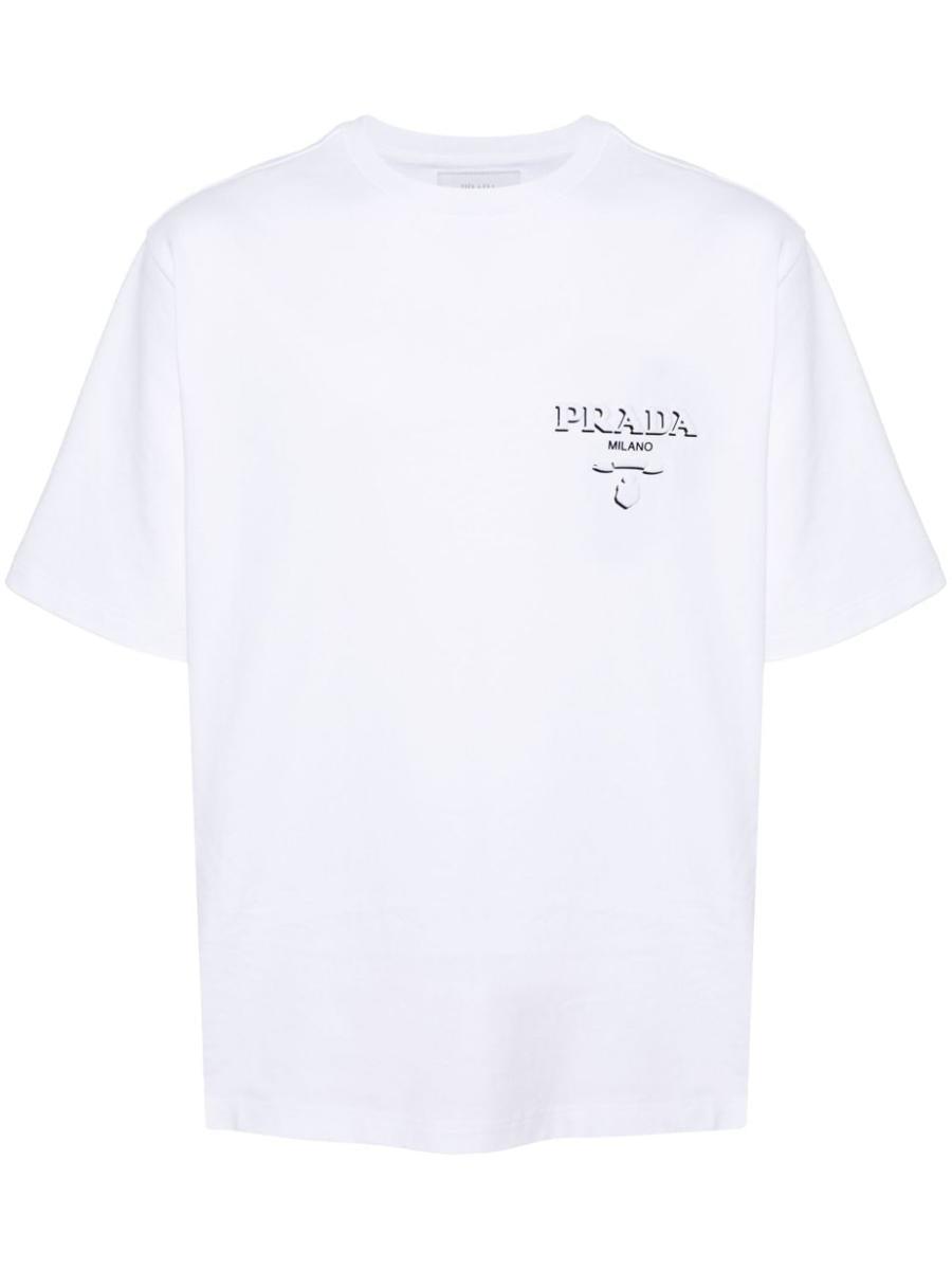 Prada Logo-embossed Cotton T-shirt in White for Men | Lyst Prada Logo-embossed Cotton T-shirt in White for Men | Lyst