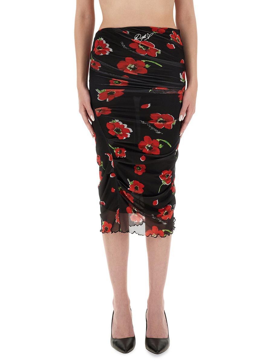 スカート MOSCHINO Women Mid Skirts 01045424 RED Moschino Ladies Fuchsia Flared Midi Skirt - Dresses & Skirts