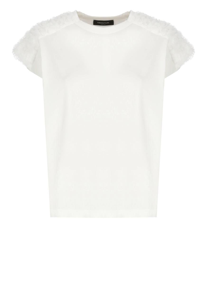 Tシャツ・カットソー Fabiana Filippi White T-Shirt With Tulle Details Fabiana Filippi T-Shirt With Tulle Details in White | Lyst