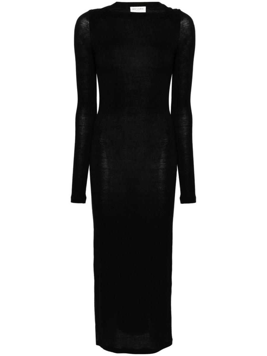 Saint Laurent Wool Blend Long Pencil Dress in Black Lyst UK