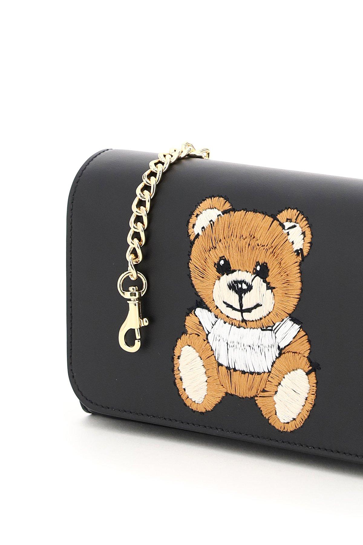 Moschino Mini Bag Chain Teddy Bear Embroidery Os Leather in Black | Lyst