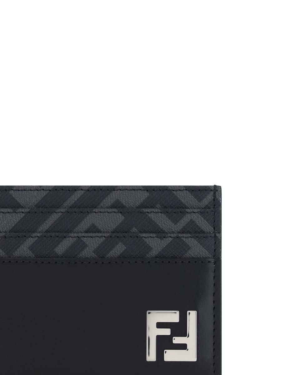 Fendi Roma Black Calfskin Leather Embossed Logo Card Case Wallet