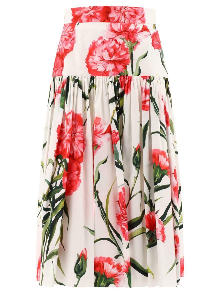 Dolce & Gabbana Carnation-print Longuette Skirt in Red | Lyst