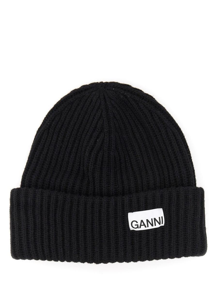 Ganni Beanie Hat in Black | Lyst