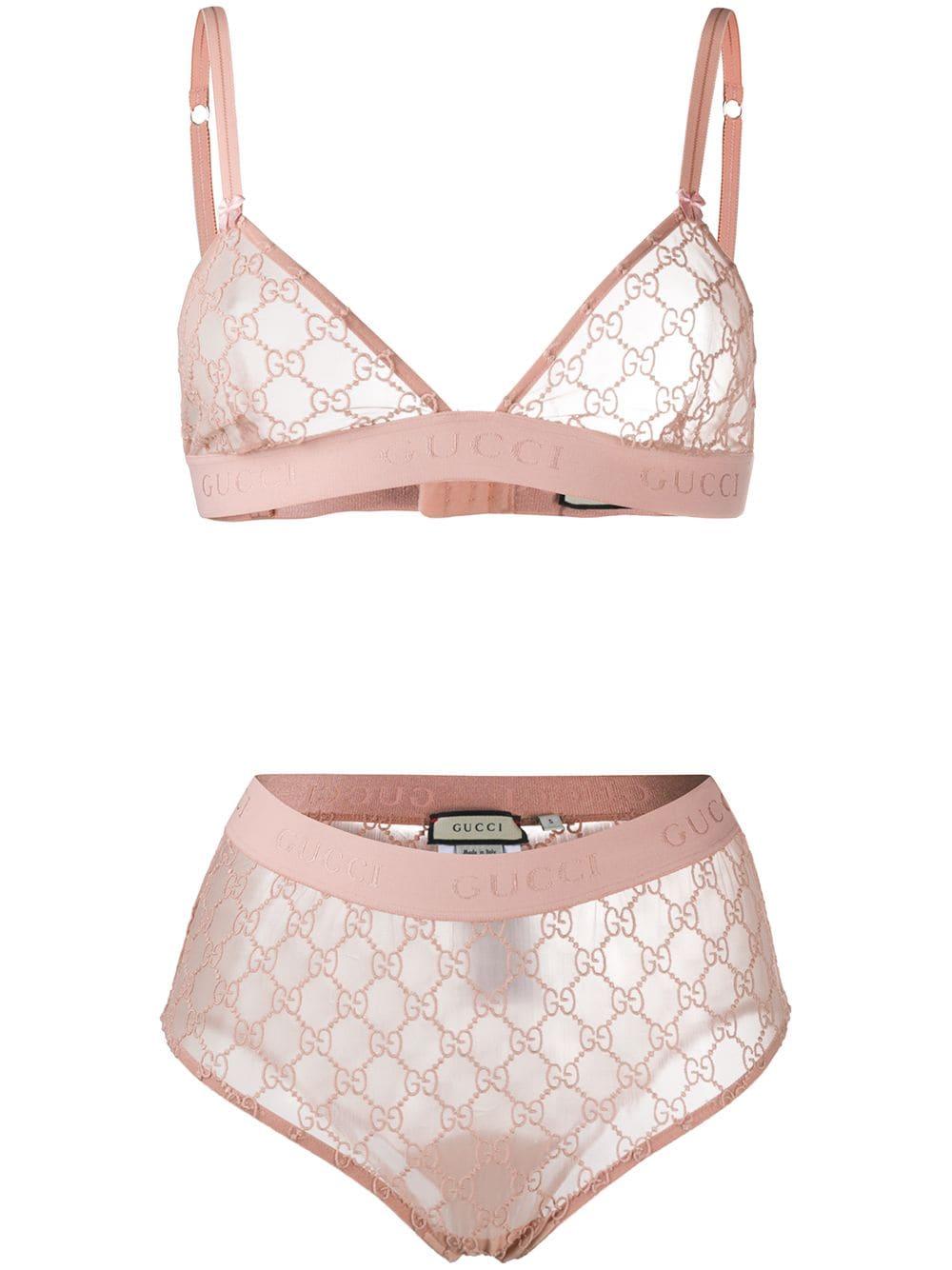 Gucci GG Embroidered Lingerie Set in Pink | Lyst