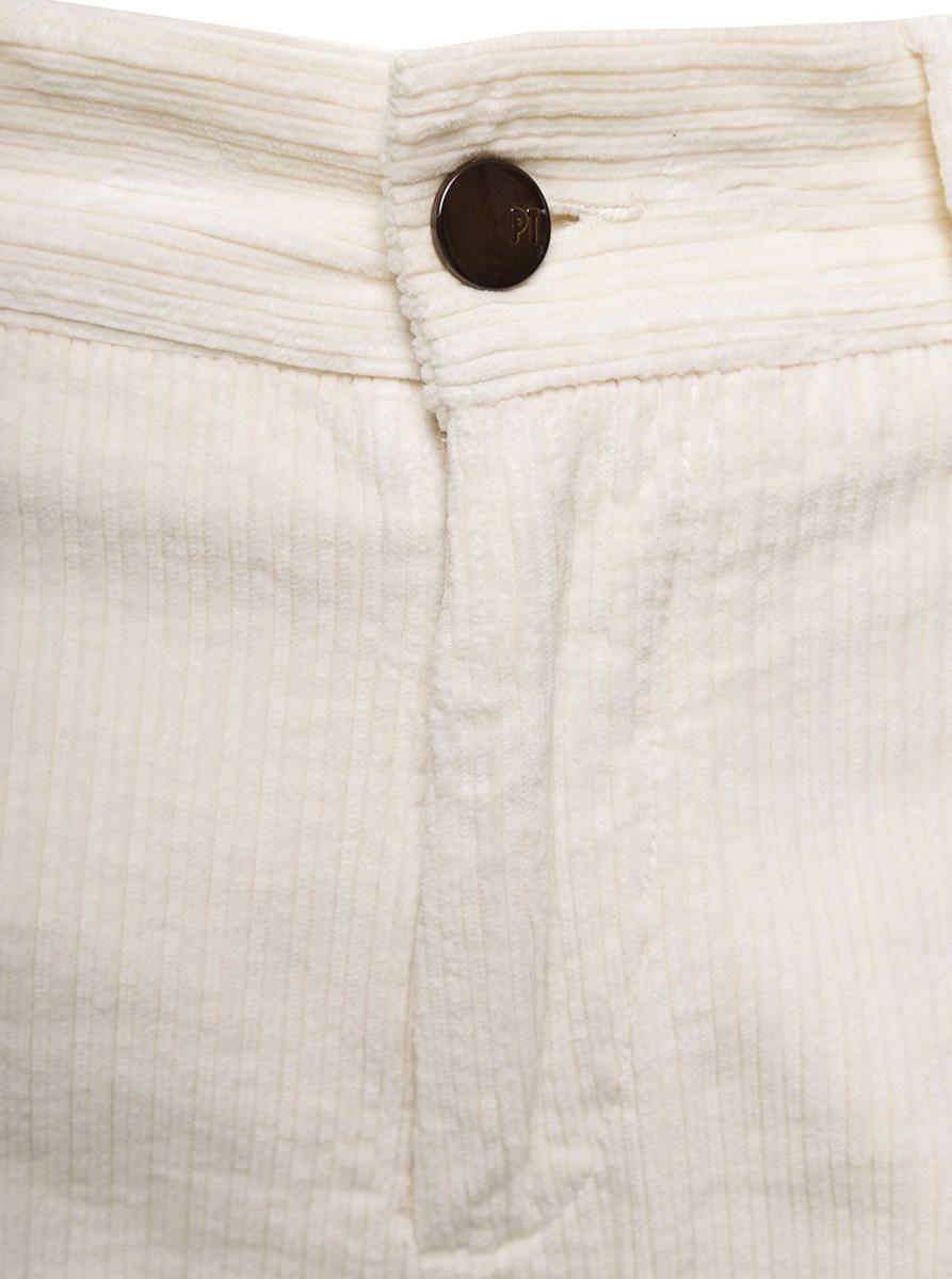 PT Torino 'gio' White Cropped Pants With Logo Patch In Corduroy