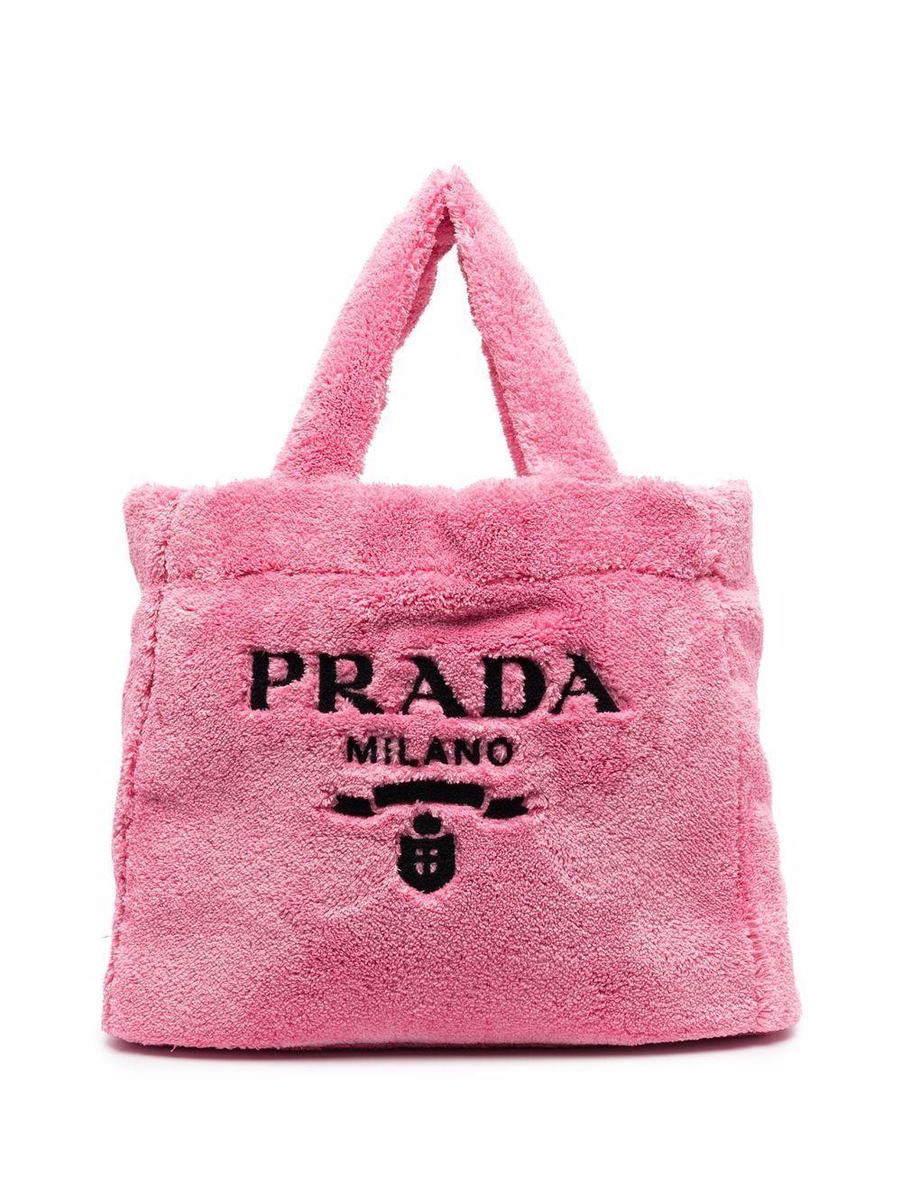 Prada Logo-print Terry-cloth Tote Bag in Black